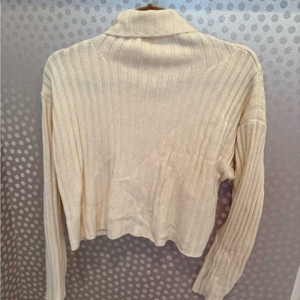 Oatmeal Ribbed Knit Sweater & Skirt Set Turtleneck Top Mini Skirt Cozy small - Picture 7 of 9